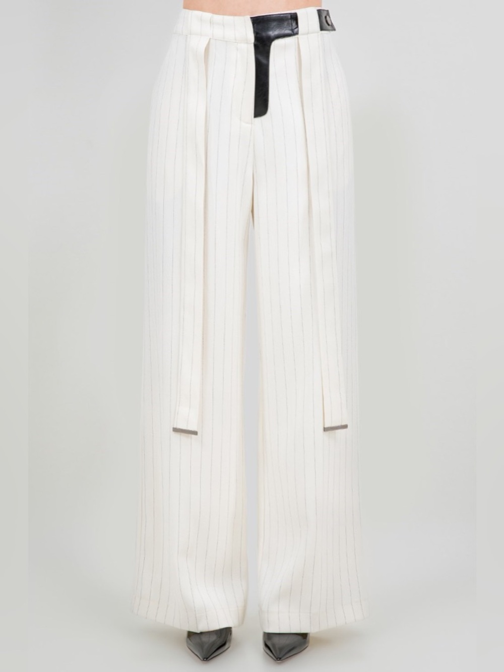 Wide Leg Pinstripe Cream Trousers